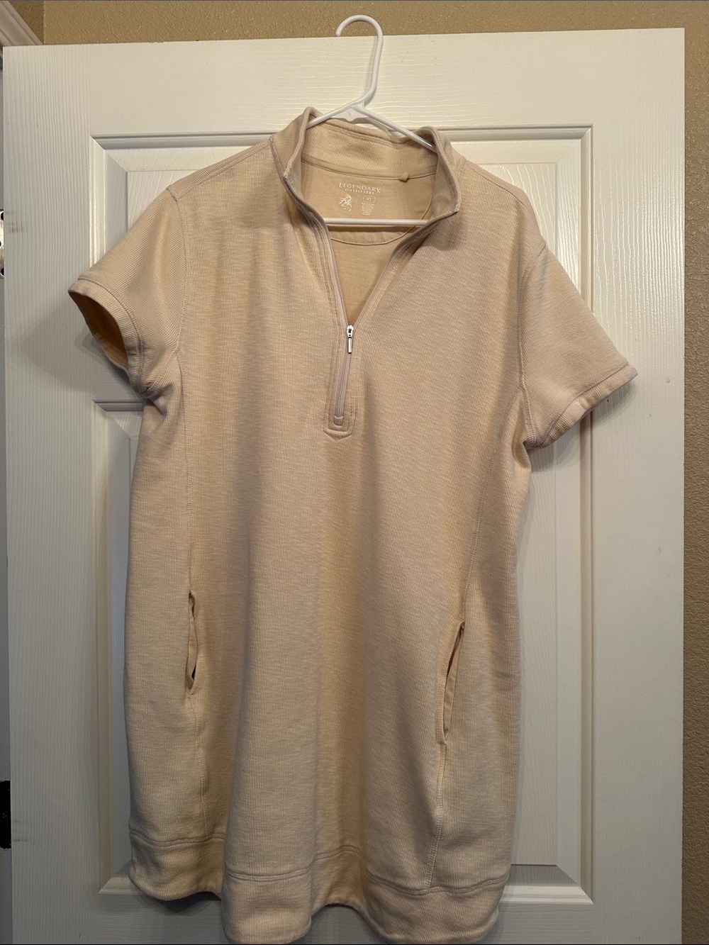 Legendary Outfitters Cream Short-Sleeve Zip-Neck Mini Dress